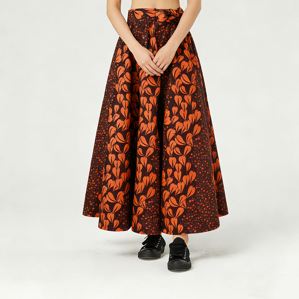 Fashion   skirt long african women's a-line tie back waist slimming look wax cloth large swing skirt