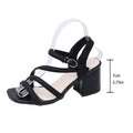 Plus size black strappy sandals - fairycore style, 2026 new collection, mid-heel fashion, outdoor wear, chunky heel, single strap sandals