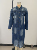Amazon  women's denim jacket  european and american new trendy washed blue distressed slim-fit denim windbreaker