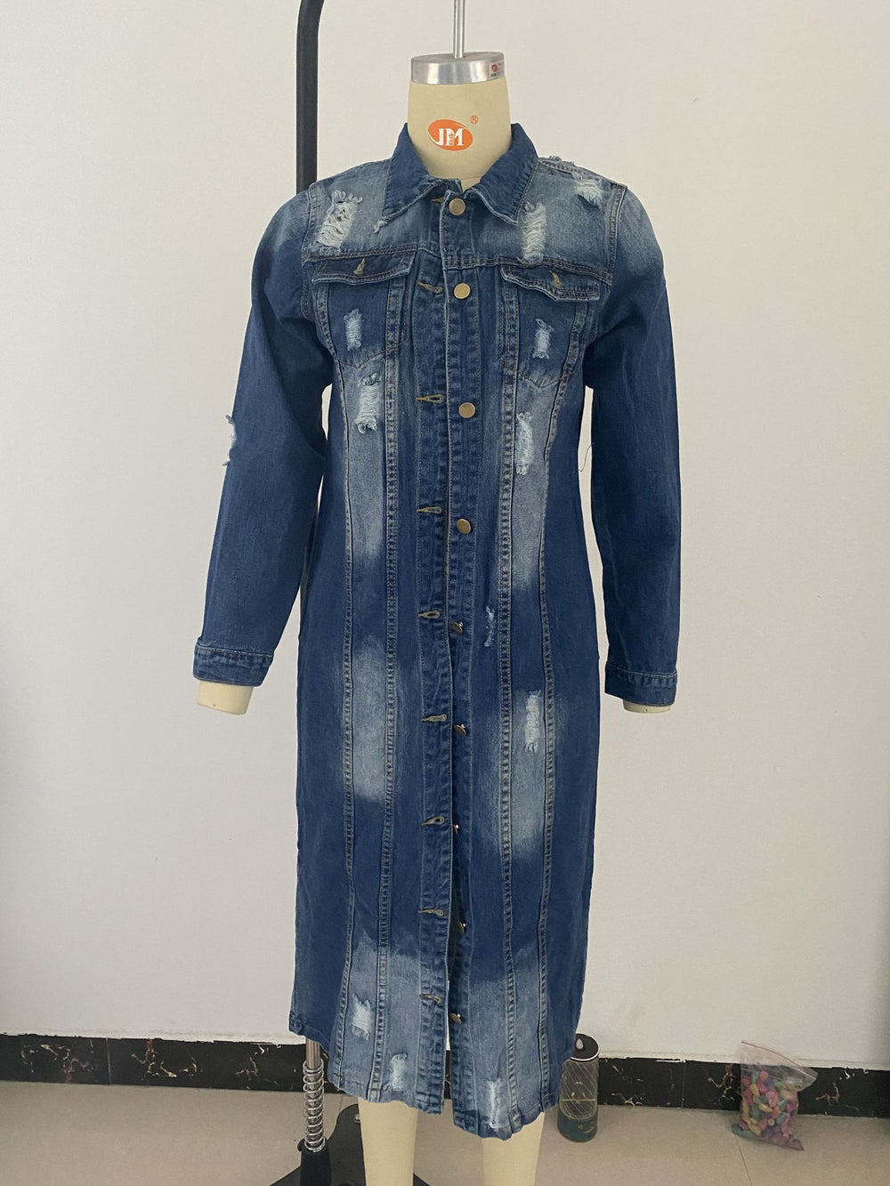 Black girl denim outwear women's autumfashion version new arrival blue hole washed looselong sleeves denim coat