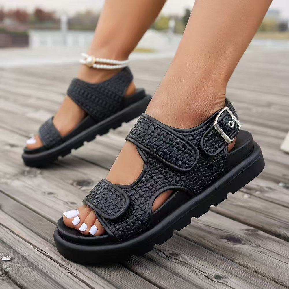 Summer plus sizeexport denim velcro high heel thick sole sandals new arrival cross-border fashionroman women