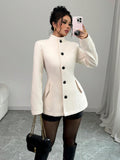 fall/winter european and american cross-border  foreign trade women's button-down slim-fit wool coat - parisian chic