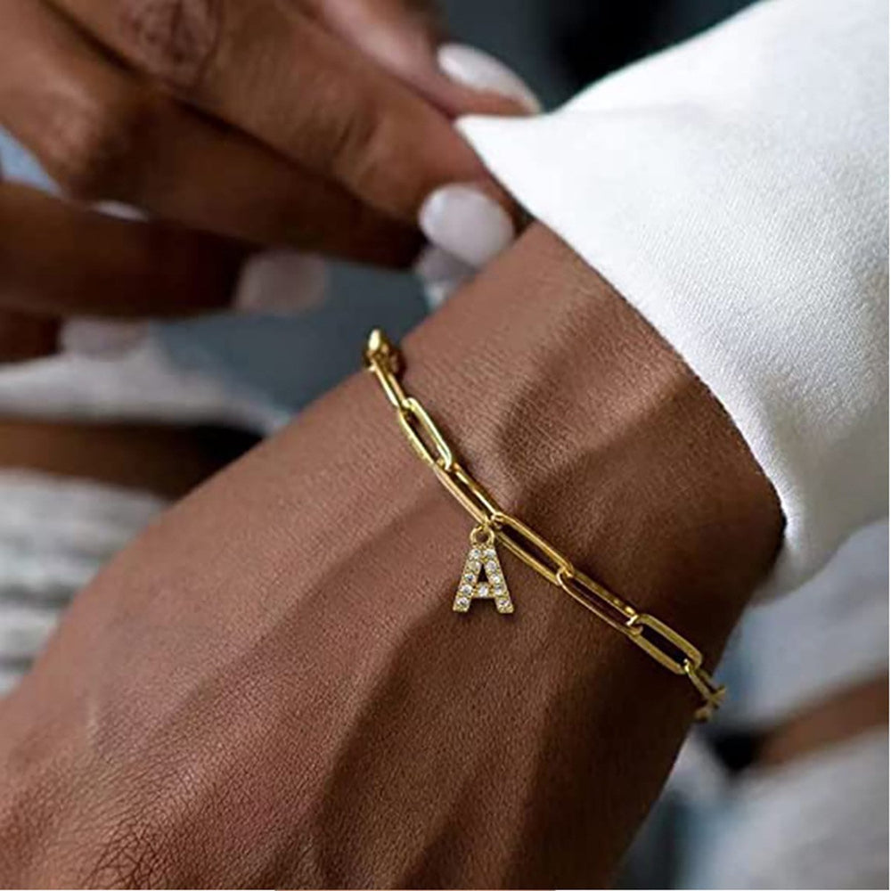 Exportnew arrival paper clip chain letter pendant bracelet anklet fashionfashion diamond letter anklet bracelet for women