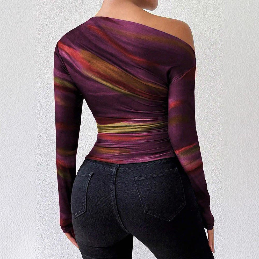 Amazon fashion women's slim-fit one-shoulder long sleeve t-shirt top for autumn/winter  - cross-border e-commerce