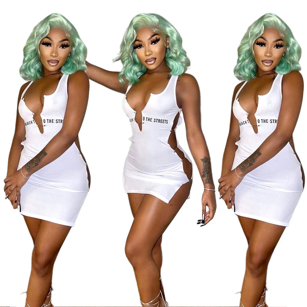 S390270 European and American new  eBay  letter printing suspender sexy pin dress short woman