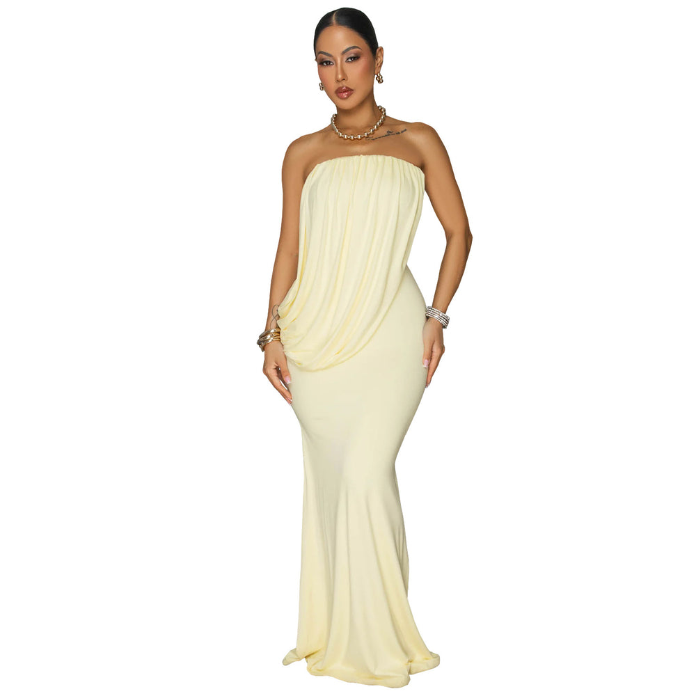 C7797 cross-border  new women's bandeau drape mermaid maxi dress sexy bodycon evening gown