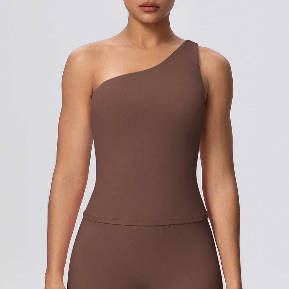 New cloud-feel asymmetrical shoulder yoga tank top - quick-dry, slimming, shaping sports bra for running and fitness