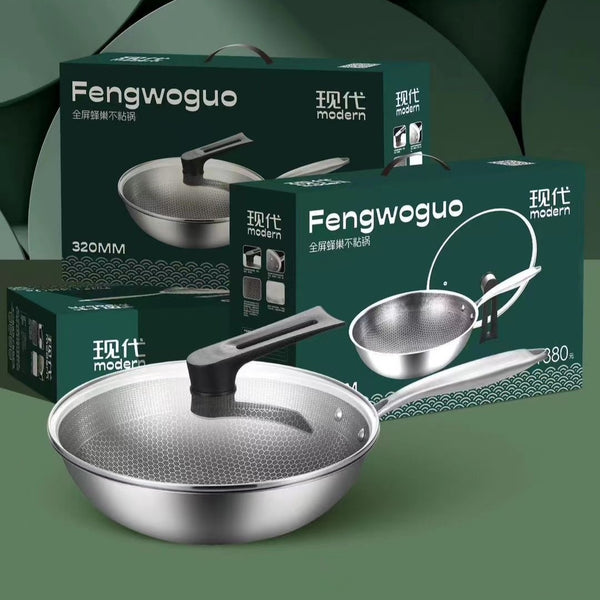 Factory direct supply induction cooker gas stove universal uncoated stainless steel honeycomb wok pan wholesale