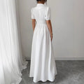 new french-style elegant fitted v-neck white maxi dress