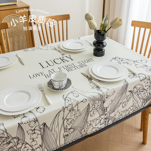 New lambskin printed tablecloth light luxury atmosphere dining table cloth waterproof and oil-proof leave-in coffee table cloth heat insulation and scalding resistance