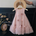 summer girls' sleeveless elegant 3d floral mesh dress - sweet and stylish for little girls