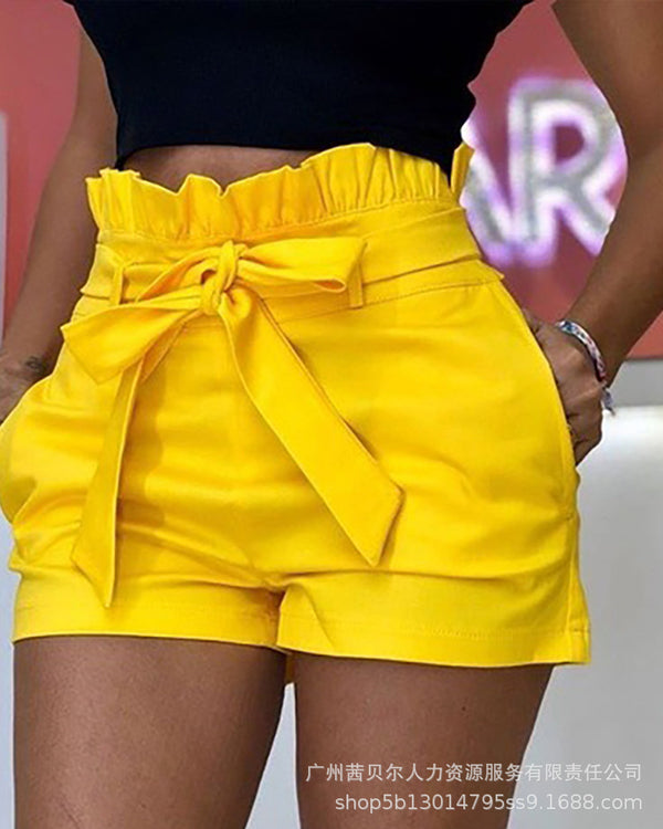 European and American women's clothing 2023wish  European and American  pocket lace-up wide-leg casual shorts
