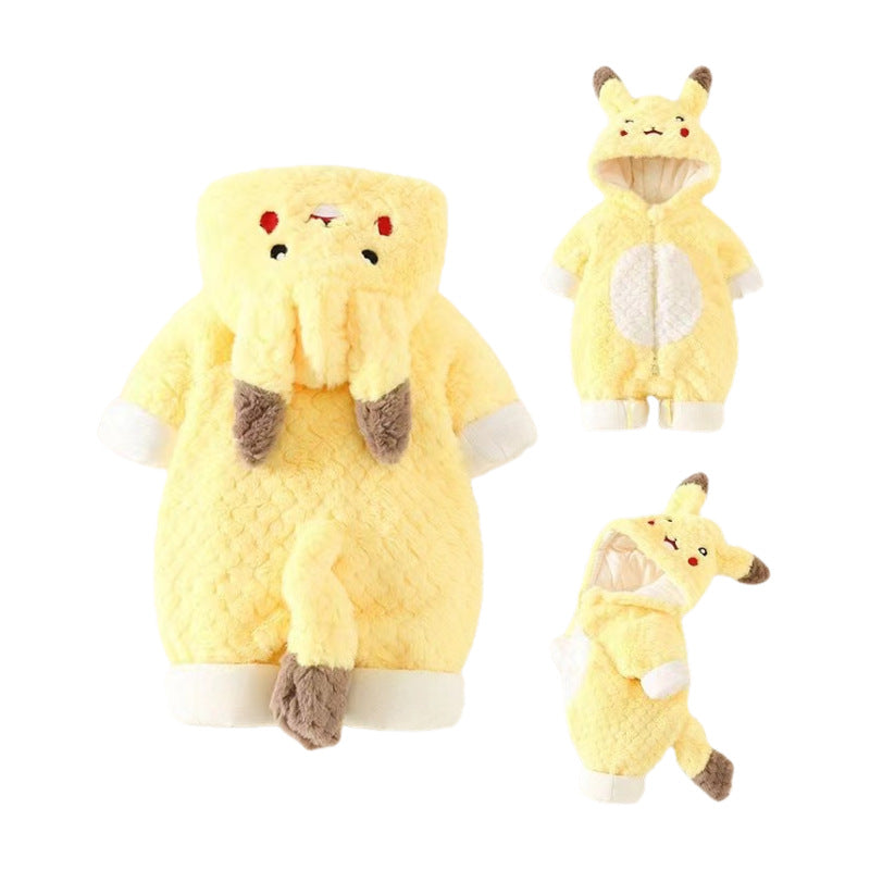 Newborn baby winter cute cartoon clothes, thickened romper/outfit for boys and girls, trendy onesie for crawling and holding
