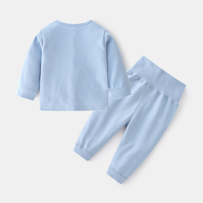 Babibele kids' autumn/winter thermal underwear set - baby cotton printed shoulder snap two-piece high-waisted long johns