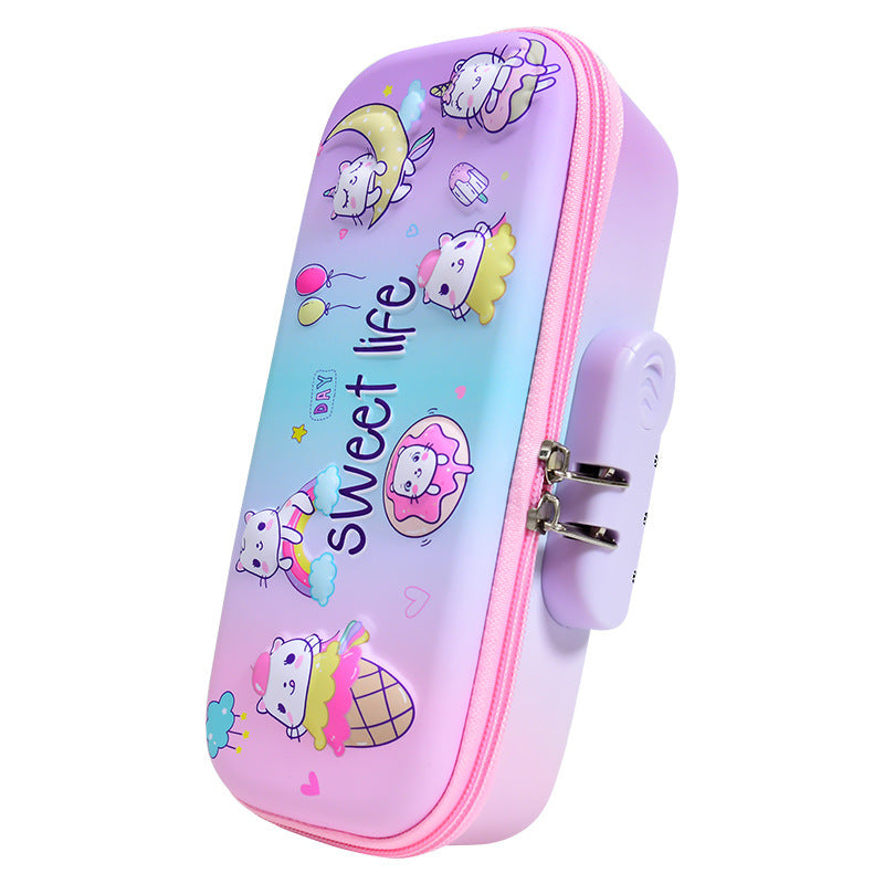 Cartoon cute password lock stationery box large capacity kindergarten Korean version pencil case small fresh girls pencil case