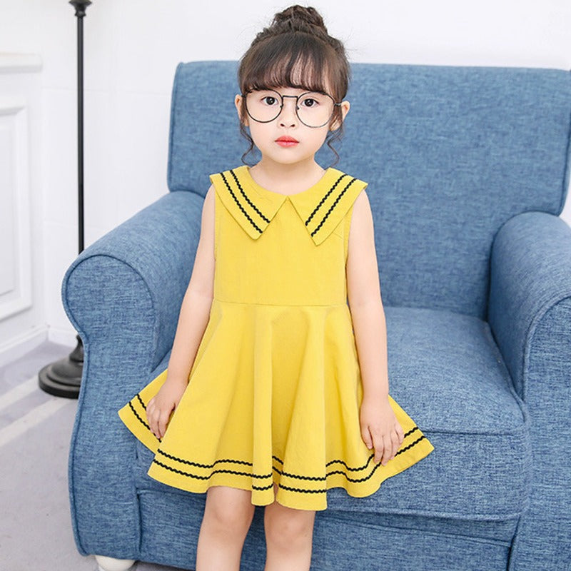 Summer new girls' clothing: stylish navy collar lace-trimmed dress for girls and young children - school uniform style - dropshipping available