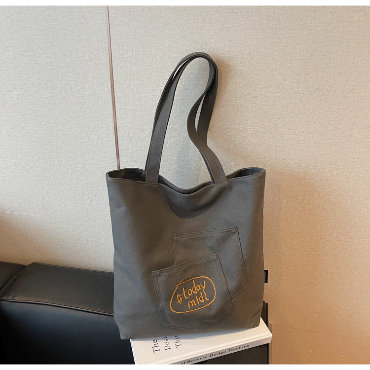 Cross-border canvas bag women's large-capacity 2025 new summer versatile simple shoulder bag casual college student tote bag