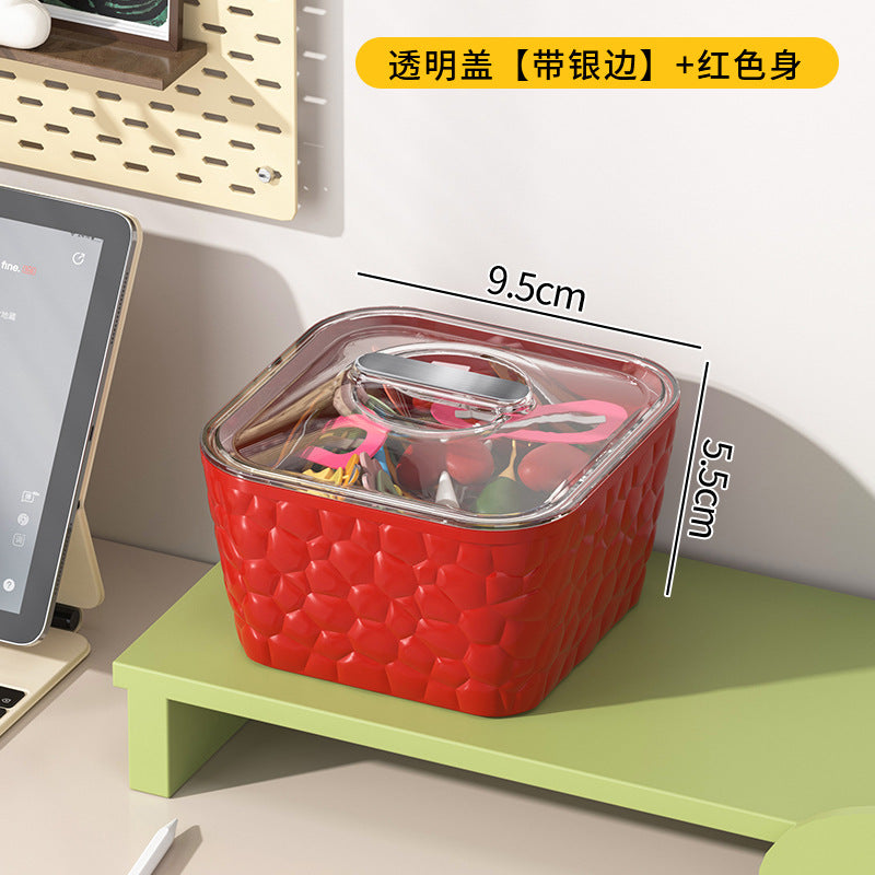 Cream desktop storage box, hair accessories, hand jewelry box, large capacity, covered hair band, hairband, hairpin, jewelry, transparent storage box.