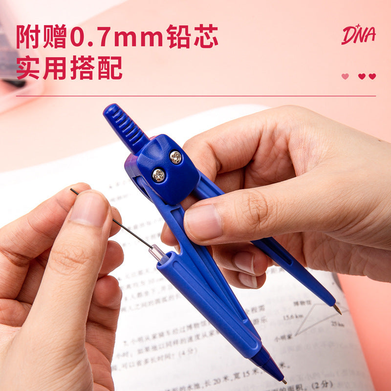 Deli 8622 student compass comes with 0.7 lead core 30cm arc exam office plastic box storage non-slip grip