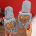 Women's fluffy slippers - new 2024 autumn/winter indoor/outdoor cartoon bear design, thickened plush cotton slippers