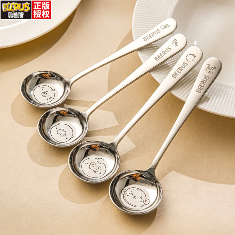 Beerus co-branded 316 stainless steel kids long-handled spoon thickened round head cartoon eating dessert for home spoon