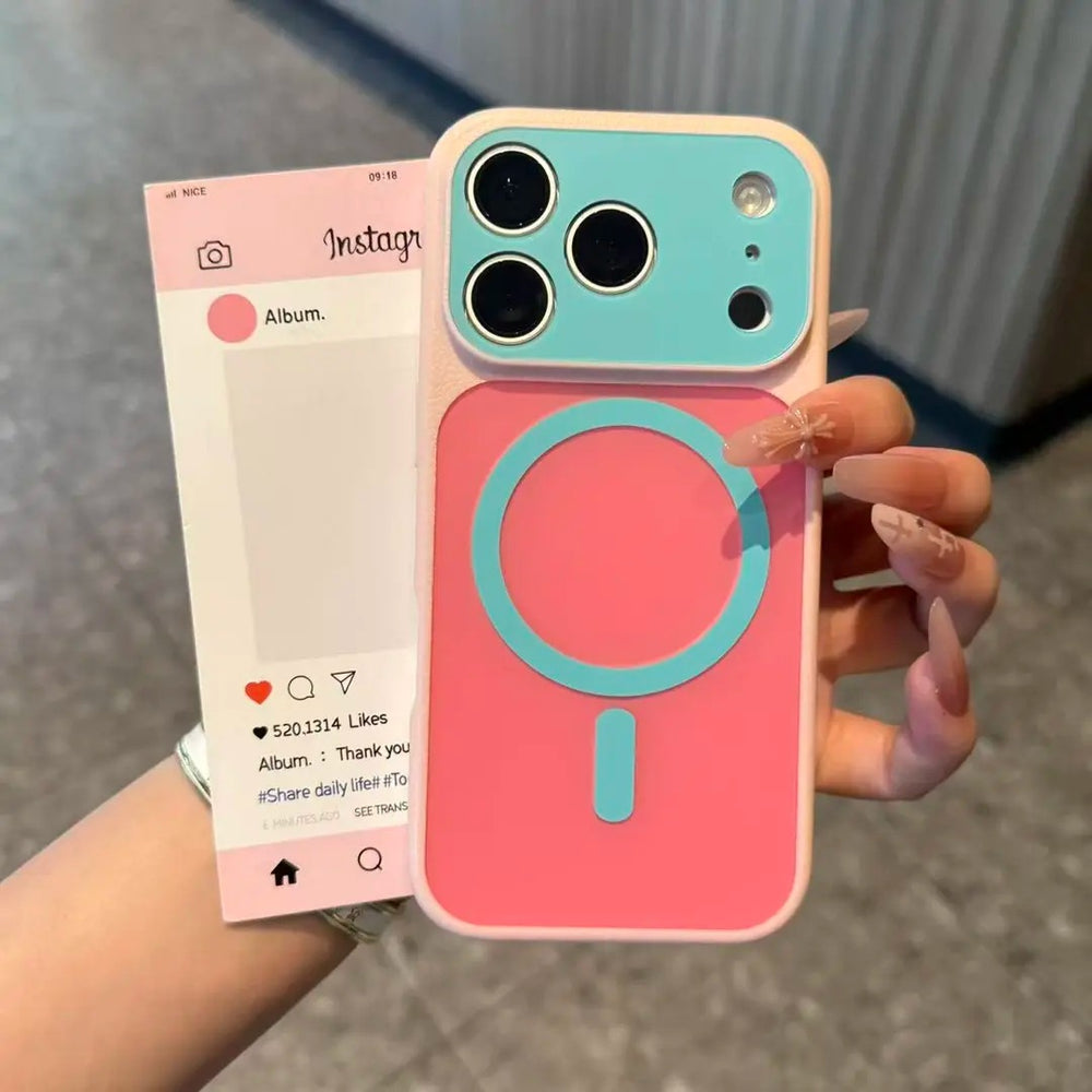 Suitable for apple 17pro mobile phone case summer candy contrasting color iphone16 anti-fall dopamine fine hole magnetic suction case