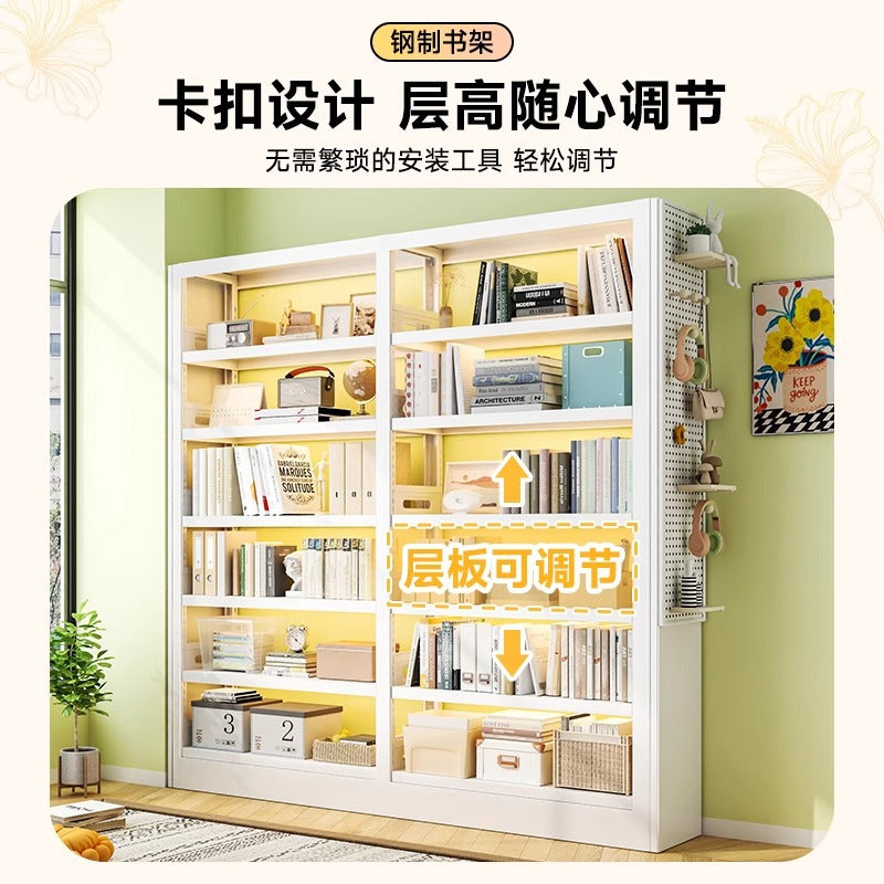 Steel library bookshelf - freestanding wall-mounted bookcase for home living room, multi-tier kids' picture book shelf, storage rack