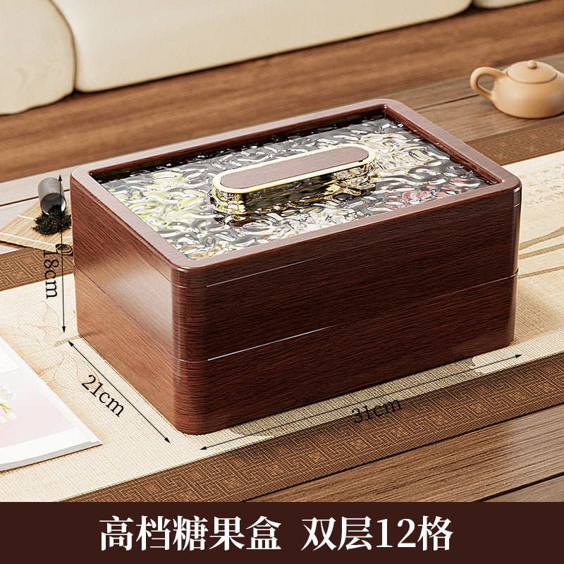 Wood grain new Chinese dried fruit storage box fruit tray refreshment tray household living room compartment snack candy box nut tray