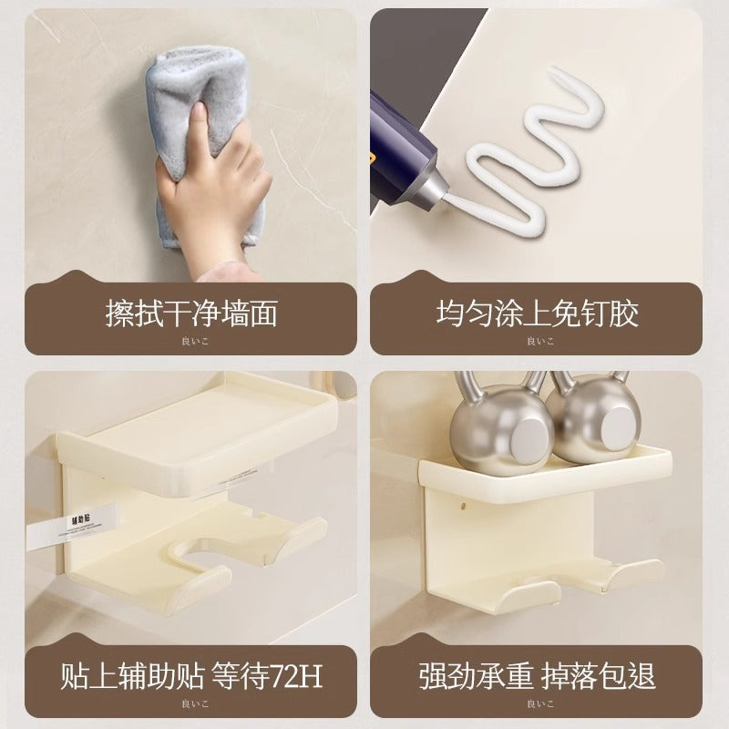 Hair dryer holder - no drilling required, wall-mounted hair dryer rack for bathroom, hair dryer organizer shelf