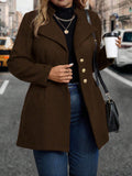 European and american style plus size vintage wool blend coat with turn-down collar, metal buckle design, slim fit, mid-length, long sleeve overcoat