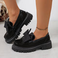 Plus size women's spring/autumn new arrival: british style leather loafers - chunky sole, black bow, slip-on design