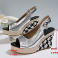 Exportnew arrival wedge woven hemp rope high heel fish mouth back hollow sandals casualwaterproof platform thick sole high heel women's shoes