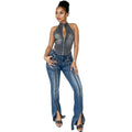 European and american style zipper jeans  cross-border export women's clothing street fashion washed high waist pants