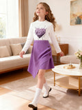 Autumn children's clothing set for export: purple irregular skirt with heart print long-sleeve t-shirt - girls' two-piece outfit
