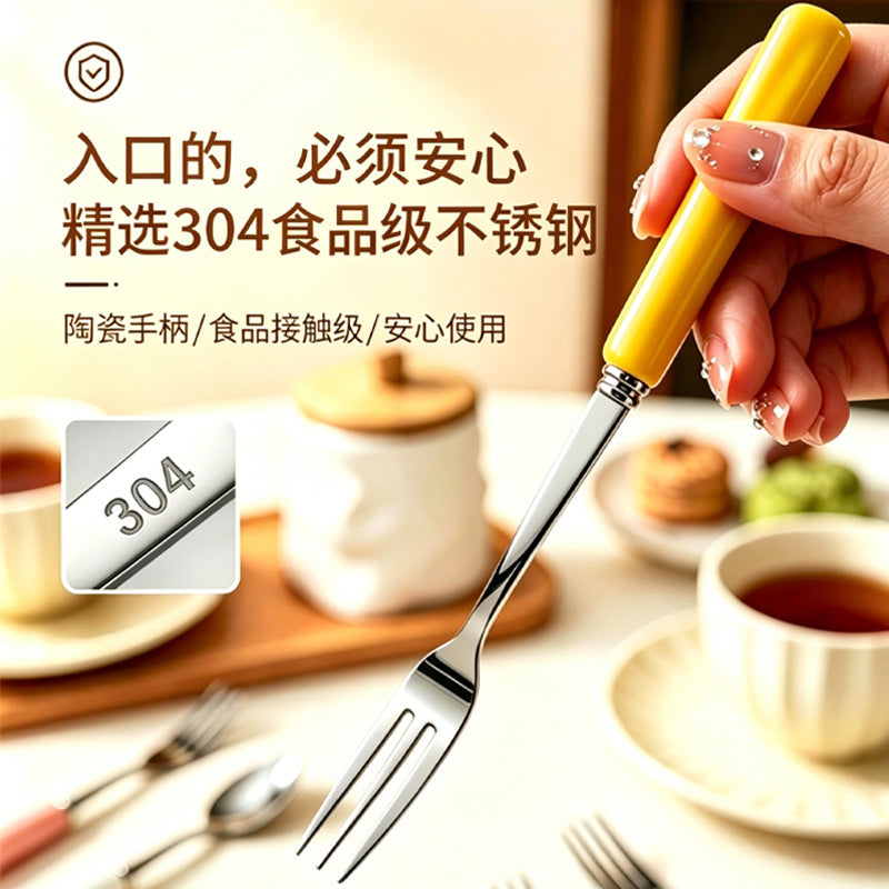 Premium 304 stainless steel portable fruit fork storage cup - creative, colorful, and wholesale ceramic cup holder