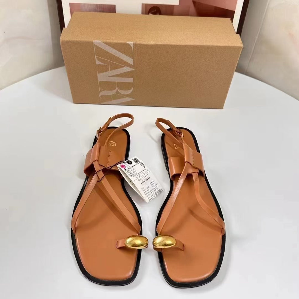 Za autumn 2024 flat sandals: new summer collection - brown square toe crossover casual outdoor flat sandals