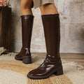 plus size round toe low heel back zipper high tube square heel round toe slimming look classic easiest for match mid heel back zipper wholesale