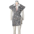 new summer european and american style women's clothing casual distressed heavy wash sleeveless high slit camouflage loungewear set