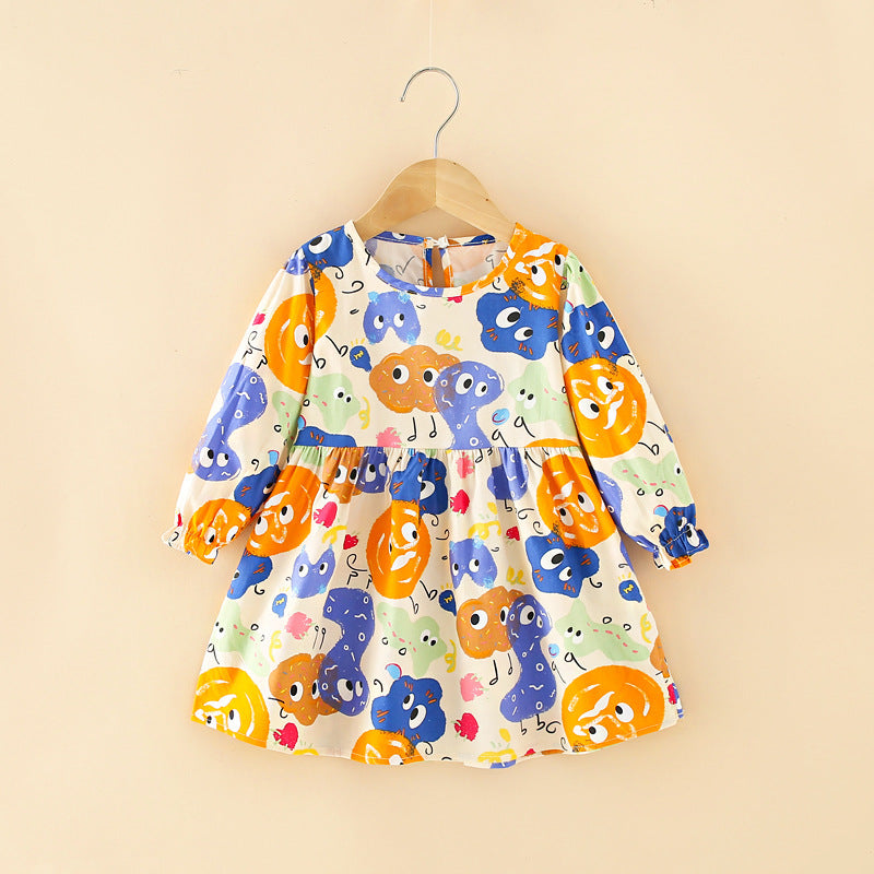 Girls' autumn simple dress, spring and autumn children's skirt, korean style princess dress, baby dress, simple dress for toddlers and young children