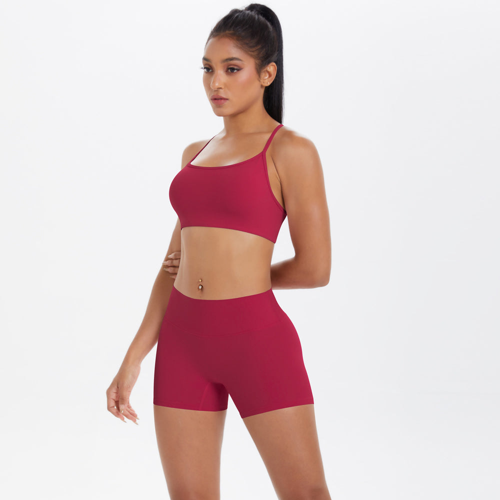 New outdoor casual cloud-like athletic yoga set - quick-dry, compression, criss-cross back, butt-lifting shorts workout outfit