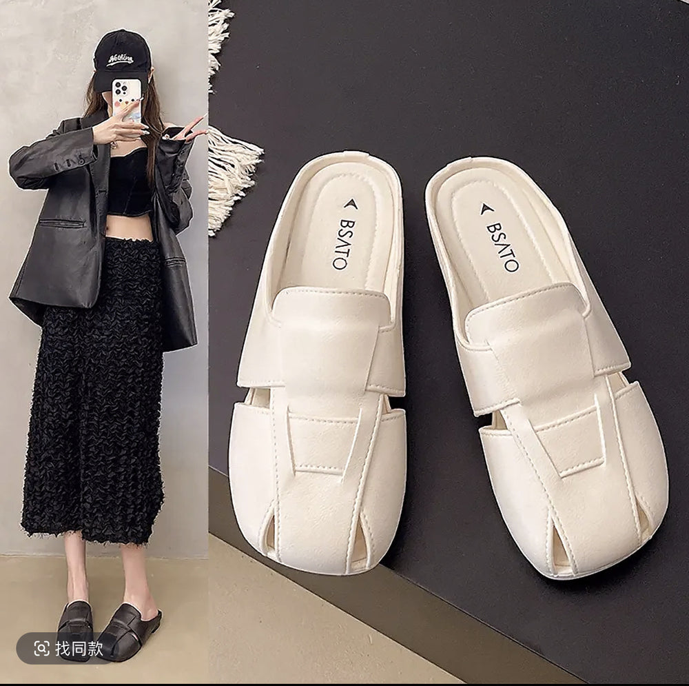 2025new arrivalfashion mule toe slippers women's outwear lazy slippers casual flatseasiest for matchelegantpopular half cover