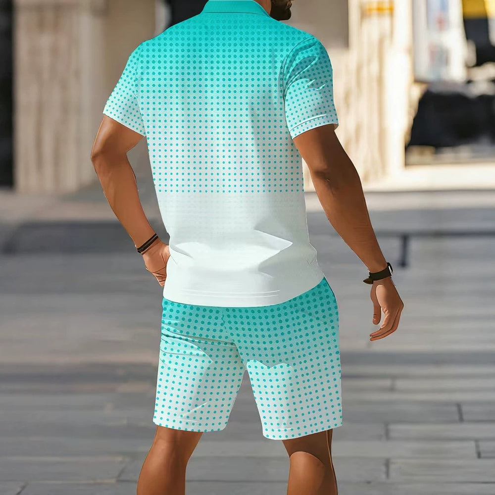 hot-selling men's polo shirt set, new summer two-piece casual short-sleeve and shorts set, dropshipping available