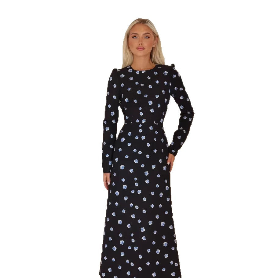 Women's summer dress - sweet & sophisticated bubble sleeve mori girl style - gentle, fresh, round neck, cinched waist, chiffon floral dress