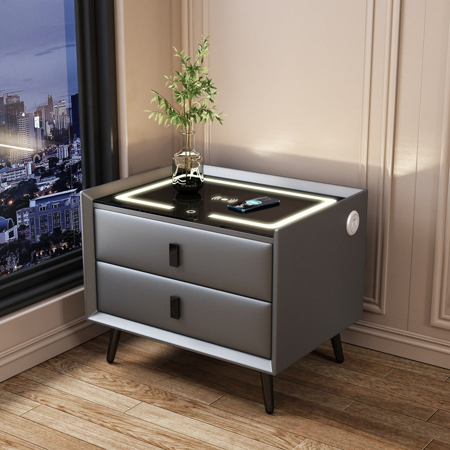 Smart nightstand - modern minimalist, new luxury solid wood bedside table with wireless charging and multiple functions for bedroom