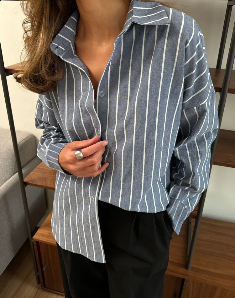 Europe, America,    2025 autumn and winter new long-sleeved cardigan jacket women's striped shirt women's clothing