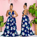 C6302 cross-border   fashion women's floral print sleeveless cami maxi dress