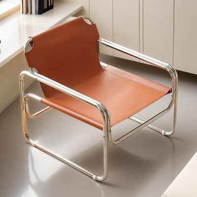 Used designer saddle leather casual chair living room balcony light luxury backrest recliner minimalist modern single sofa chair