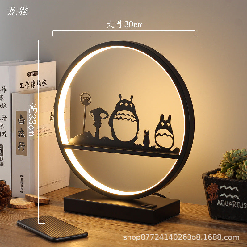 Minimalist modern nordic table lamp - bedside night light with round reindeer design, touch & remote control, usb charging port