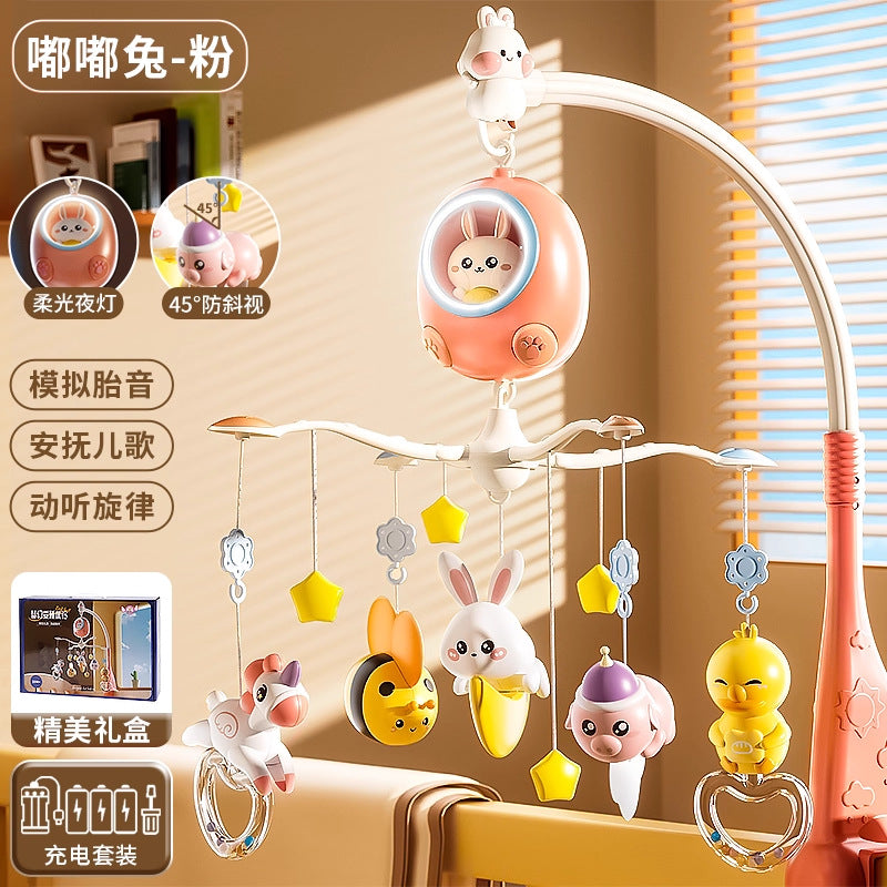 baby crib mobile toy, 0-1 year old baby musical rotating bedside bell, newborn crib hanging rattle night light