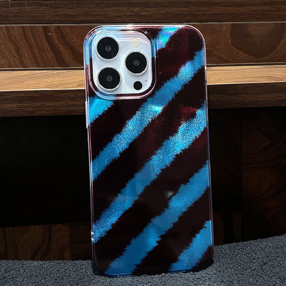 Ins style gradient tin foil case for apple 17 pro, brown striped iphone 16 protective cover for women